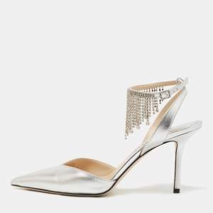 Pre Owned Jimmy Choo Silver Leather Birtie Pumps Size 38.5