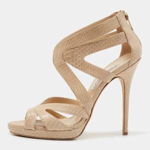 Jimmy Choo Beige Python Leather Strappy Sandals Size 40