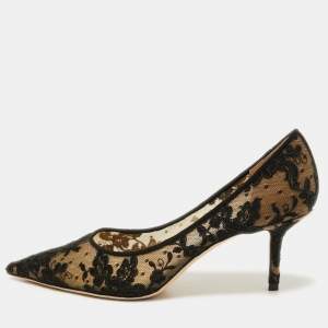 Jimmy Choo Black/Beige Mesh and Satin Abel Pumps Size 39