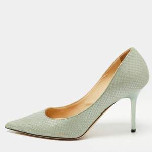 Jimmy Choo Green Python Embossed Leather Romy Pumps Size 35.5