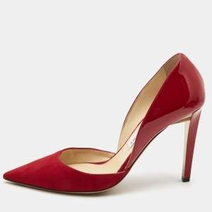 Jimmy Choo Red Suede and Patent Leather Darylin Pumps Size 38