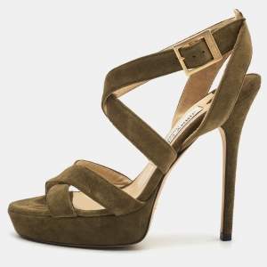 Jimmy Choo Green Suede Strappy Sandals Size 36