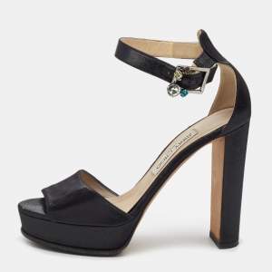 Jimmy Choo Black Canvas Platform Ankle Strap Sandals Size 39