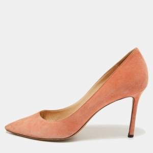 Pre Owned Jimmy Choo Peach Pink Suede Romy Pumps Size 39
