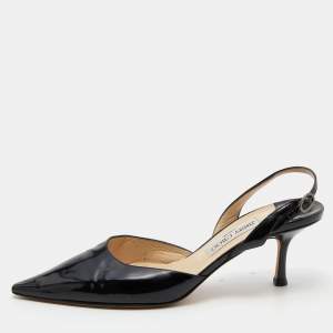 Pre Owned Jimmy Choo Black Patent Leather Slingback Sandals Size 39.5