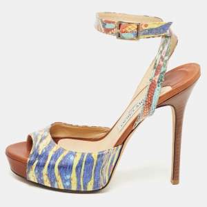 Pre Owned Jimmy Choo Multicolor Canvas Platform Sandals Size 37