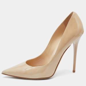 Jimmy Choo Nude Beige Patent Leather Romy Pointed Toe Pumps Size 39.5