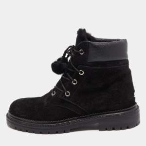 Pre Owned Jimmy Choo Black Suede and Leather Elba Ankle Boots Size 38