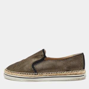Pre Owned Jimmy Choo Black/Gold Suede Dawn Espadrille Sneakers Size 41