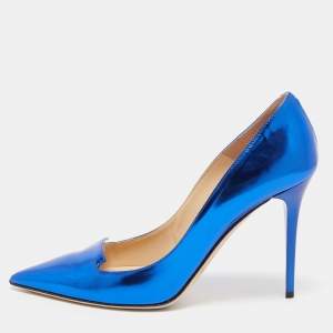 Pre Owned Jimmy Choo Blue Metallic Leather Avril Pumps Size 38
