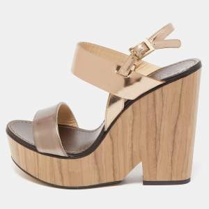 Jimmy Choo Metallic Leather Notion Wedge Sandals Size 39.5