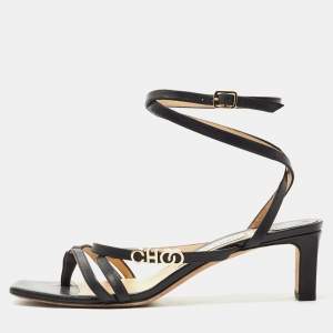 Pre Owned Jimmy Choo Black Leather Ankle Strap Sandals Size 37