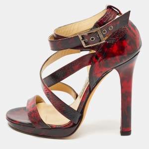 Jimmy Choo Red/Black Leather Double Cross Strap Sandals Size 36