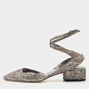 Pre Owned Jimmy Choo Silver Glitter  Vicky Slingback Pumps Size 40.5