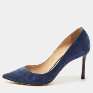Pre Owned Jimmy Choo Navy Blue Suede Romy Pumps Size 38