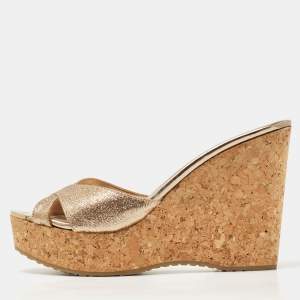 Jimmy Choo Metallic Glitter Perfume Wedge Sandals Size 38