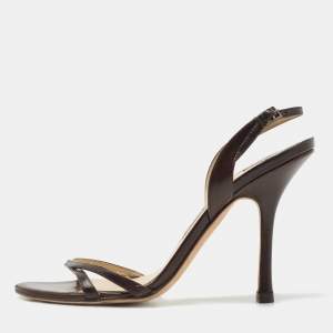 Jimmy Choo Dark Brown Leather Indie Slingback Sandals Size 38