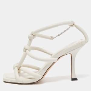 Pre Owned Jimmy Choo White Leather Knot Detail Bay Ankle Strap Sandal Size 39