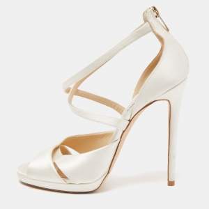 Pre Owned Jimmy Choo White Satin Ankle Strap Sandals Size 39