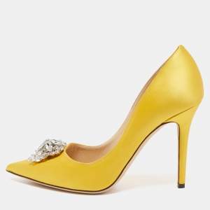 Pre Owned Jimmy Choo Yellow Satin Manda Pumps Size 37.5
