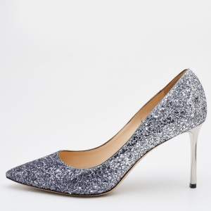 Jimmy Choo Silver Coarse Glitter Romy Pumps Size 41