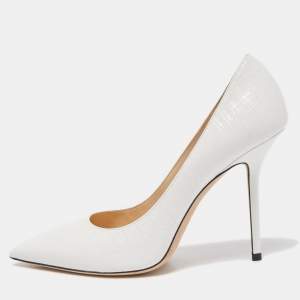 Pre Owned Jimmy Choo White Croc Embossed Leather Love Pumps Size 39.5