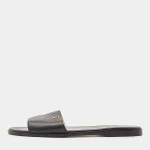 Pre Owned Jimmy Choo Black Leather Minea Flat Slides Size 39