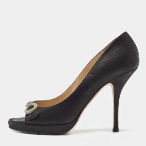 Jimmy Choo Black Nubuck Leather Open Toe Pumps Size 38