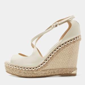 Pre Owned Jimmy Choo Off White Leather Dakota Wedge Sandals Size 39