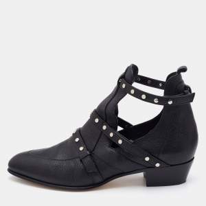 Pre Owned Jimmy Choo Black Leather Studded Detail Ankle Boots Size 36