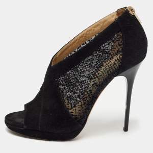 Jimmy Choo Black Mesh and Suede Open Toe Ankle Boots Size 40 