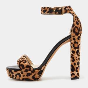 Pre Owned Jimmy Choo Two Tone Leopard Print Calf Holly Sandals Size 38.5