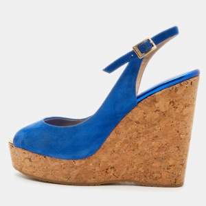 Jimmy Choo Blue Suede Prova Wedge Sandals Size 40  