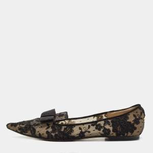 Pre Owned Jimmy Choo Black Lace Gala Ballet Flats Size 37 
