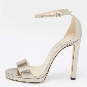 مملوكة مسبقًا Jimmy Choo Gold Patent Leather Ankle Strap Open Toe Sandals Size 39