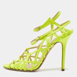 Pre Owned Jimmy Choo Neon Green Leather Strappy Sandals Size 39 