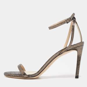 Pre Owned Jimmy Choo Metallic Laminated Suede Minny Ankle Strap Sandals Size 38