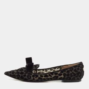 Pre Owned Jimmy Choo Black Mesh and Velvet Leopard Gala Flats Size 39.5