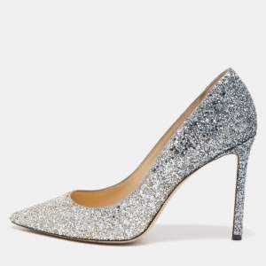 Jimmy Choo Silver Glitter Romy Pointed Toe Pumps Size 39