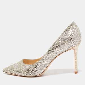 Pre Owned Jimmy Choo Gold/Silver Lurex Fabric Romy Pumps Size 39.5