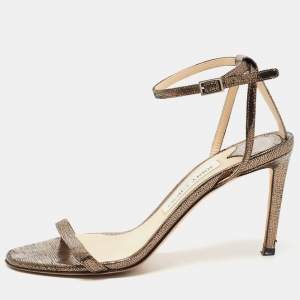 Pre Owned Jimmy Choo Metallic Laminated Suede Minny Sandals Size 38.5