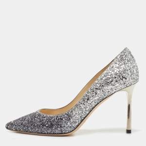 Pre Owned Jimmy Choo Silver Coarse Glitter Romy Pumps Size 35