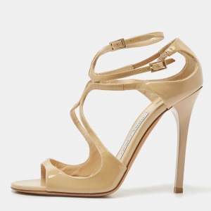 Pre Owned Jimmy Choo Beige Patent Leather Lance Sandals Size 37