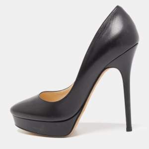 Jimmy Choo Black Leather Cosmic Platform Pumps Size 38