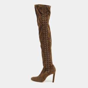 Pre Owned Jimmy Choo Brown Suede Knee Length Boots Size 38