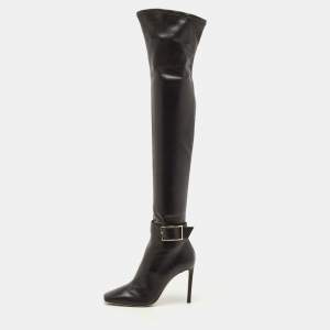 Pre Owned Jimmy Choo Black Leather Knee Length Boots Size 38
