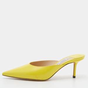 Pre Owned Jimmy Choo Yellow Leather Rav Mules Size 38.5