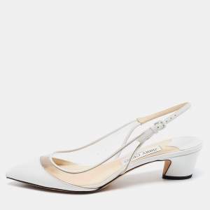 Pre Owned Jimmy Choo White Leather and PVC Slingback Sandals Size 39