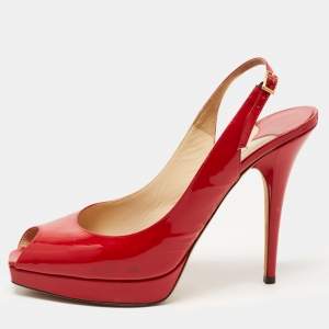Pre Owned Jimmy Choo Red Patent Leather Nova Slingback Pumps Size 40
