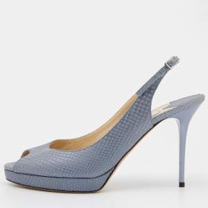 Pre Owned Jimmy Choo Blue Python Embossed Leather Nova Slingback Pumps Size 40